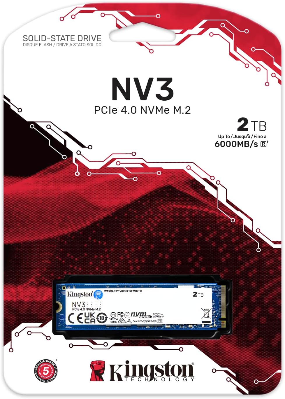 Kingston NV3 2TB M.2 2280 NVMe SSD | PCIe 4.0 Gen 4x4 | Up to 6000 MB/s | SNV3S/2000G