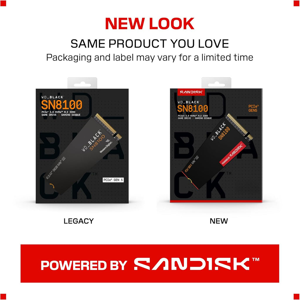 WD_Black SN8100 1TB NVMe SSD - PCIe 5.0x4, M.2 2280, Up to 14,900MB/s Read Speed, up to 11,000MB/s Write Speed, Best for AI Applications, Gaming, and Video Editing - WDS100T1X0M