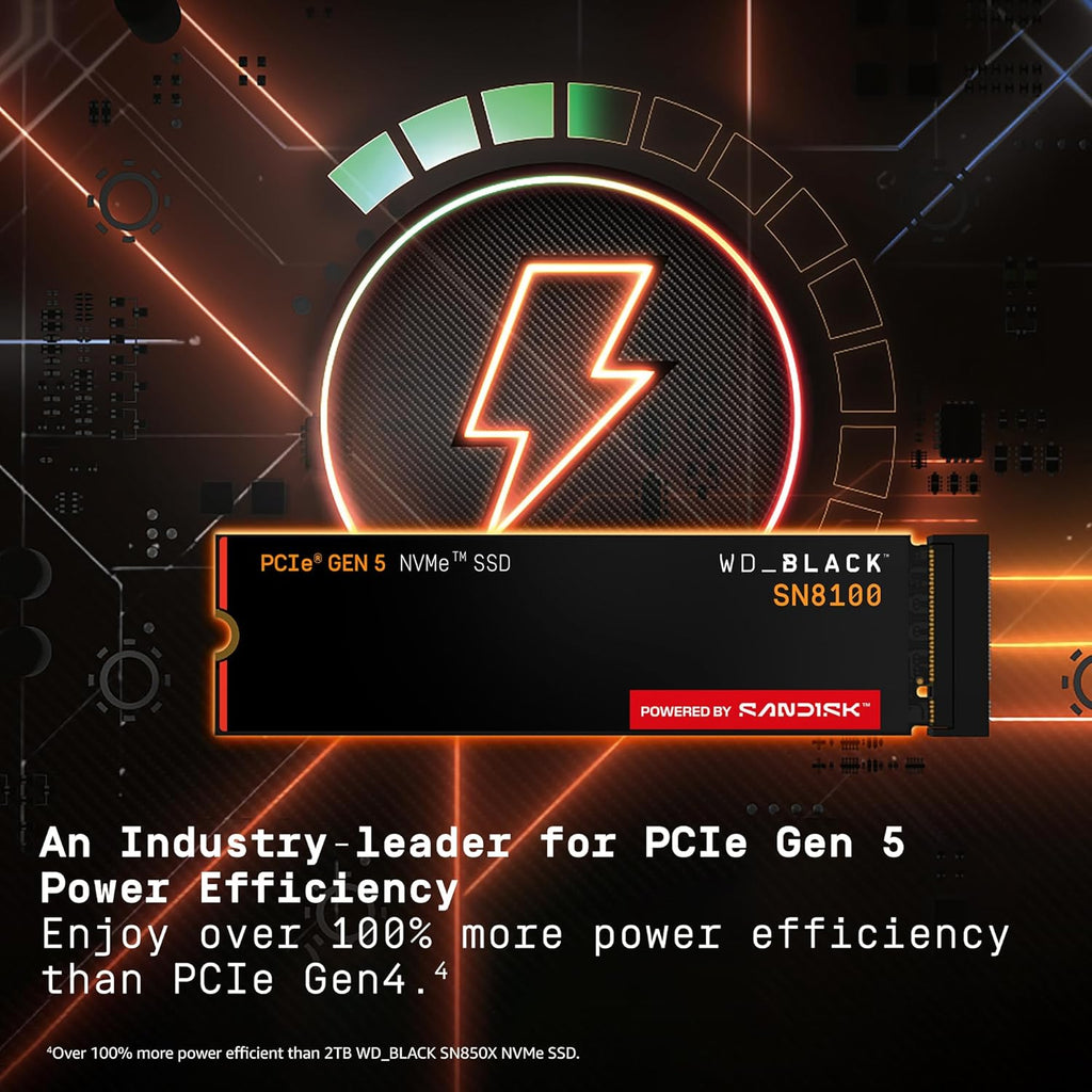 WD_Black SN8100 1TB NVMe SSD - PCIe 5.0x4, M.2 2280, Up to 14,900MB/s Read Speed, up to 11,000MB/s Write Speed, Best for AI Applications, Gaming, and Video Editing - WDS100T1X0M