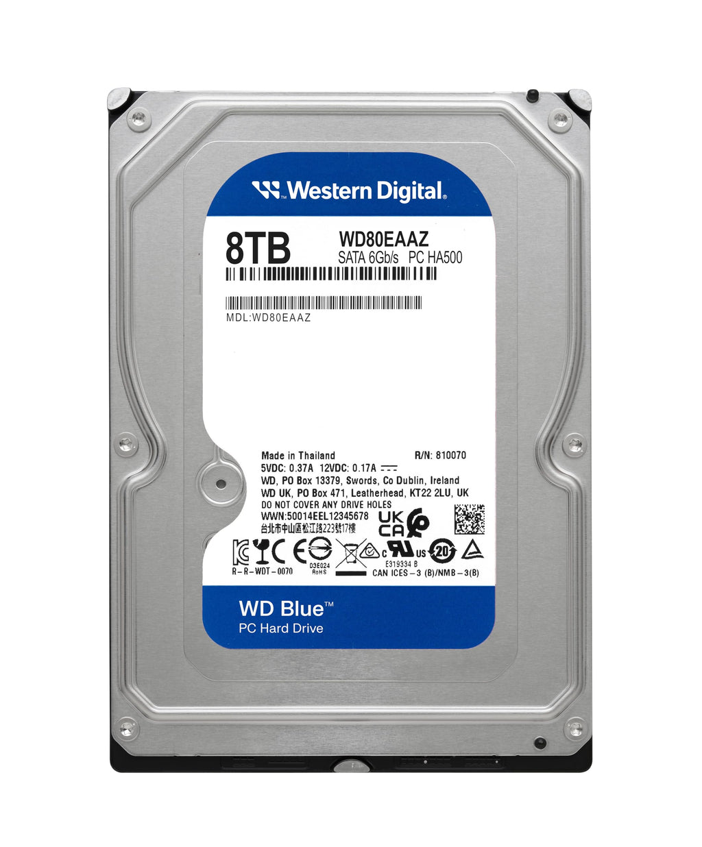 Western Digital 8TB WD Blue PC Internal Hard Drive HDD - 5640 RPM, SATA 6 Gb/s, 256 MB Cache, 3.5" - WD80EAAZ